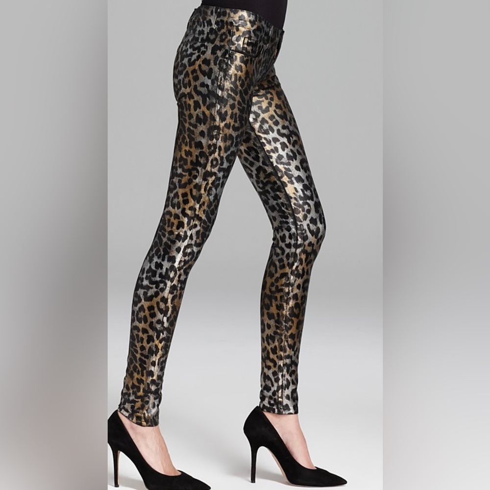 Frankie B Leopard print metallic legging jean pant Size 27 Spice up your life!
